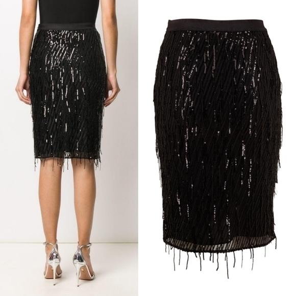 New Dorothee Schumacher Sequin Shimmer Black Pencil Midi Skirt NWT 6 US/Medium - Picture 5 of 13